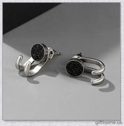 Pair of 925 Sterling Silver Earrings featuring a range of stylish designs, including black agate and blue sandstone, suitable for men and women