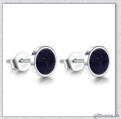 Pair of 925 Sterling Silver Earrings featuring a range of stylish designs, including black agate and blue sandstone, suitable for men and women