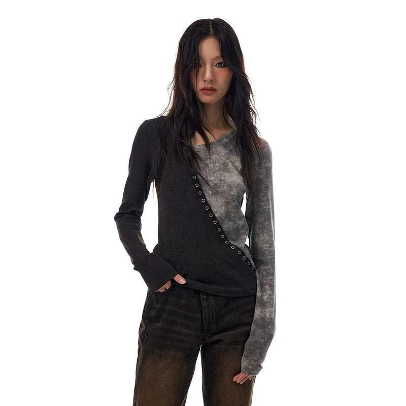 A cozy and stylish patchwork knitted pullover with an irregular V-neck design, perfect for autumn and winter wear.