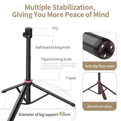 Professional Extendable Tripod for DSLR and Mirrorless Cameras with Adjustable Height and Universal 1/4'' Screw Mount