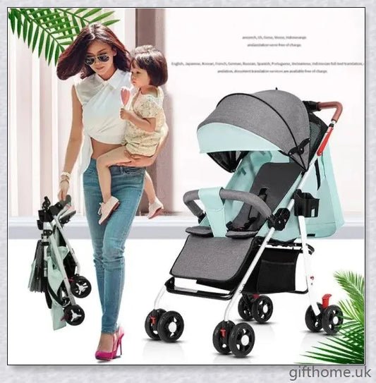 Portable and Foldable Baby Stroller with Adjustable Canopy, Removable Handlebar, and Generous Storage Compartments