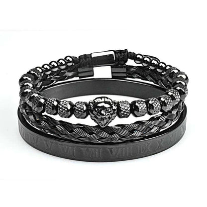 Pineapple beads mesh stainless steel lion's head braided bracelet in gold, platinum, and gun black finishes