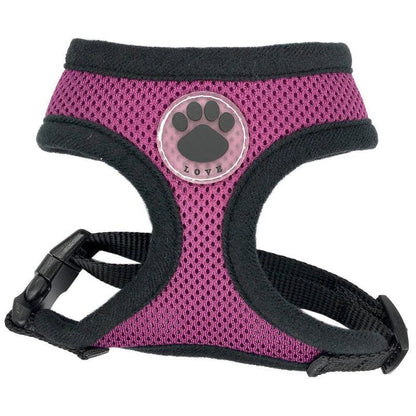 Breathable dog harness with stylish paw print design, made of durable nylon and breathable mesh panels for maximum comfort