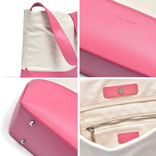 Casual Canvas Patchwork Tote for Women - Stylish and Versatile Everyday Bag
