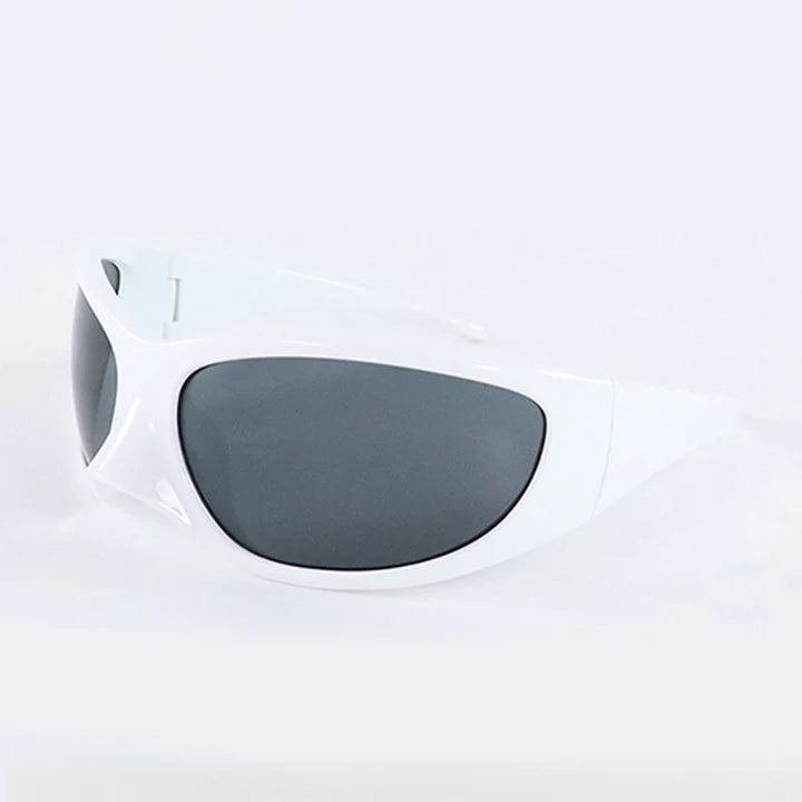 Oversized vintage luxury punk sunglasses with white and gray lenses, offering UV protection and stylish charm.