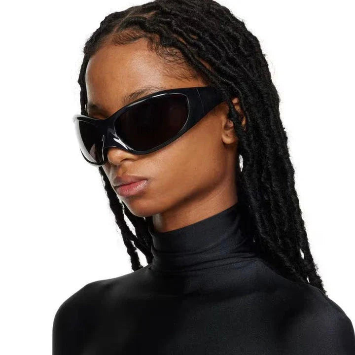 Oversized vintage luxury punk sunglasses with white and gray lenses, offering UV protection and stylish charm.