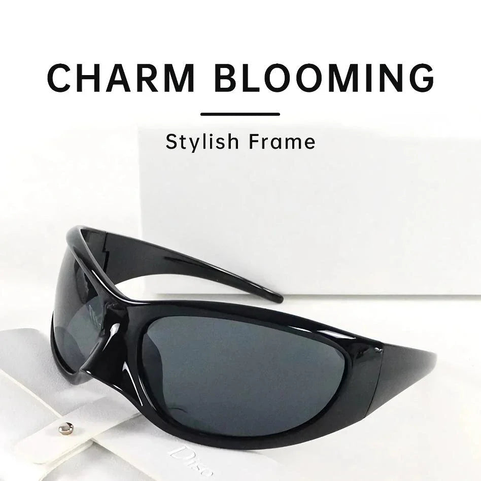 Oversized vintage luxury punk sunglasses with white and gray lenses, offering UV protection and stylish charm.