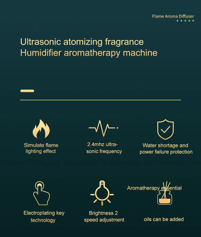 Flame Humidifier Aroma Diffuser with Ultrasonic Technology for Essential Oil Diffusion and Ambient Lighting