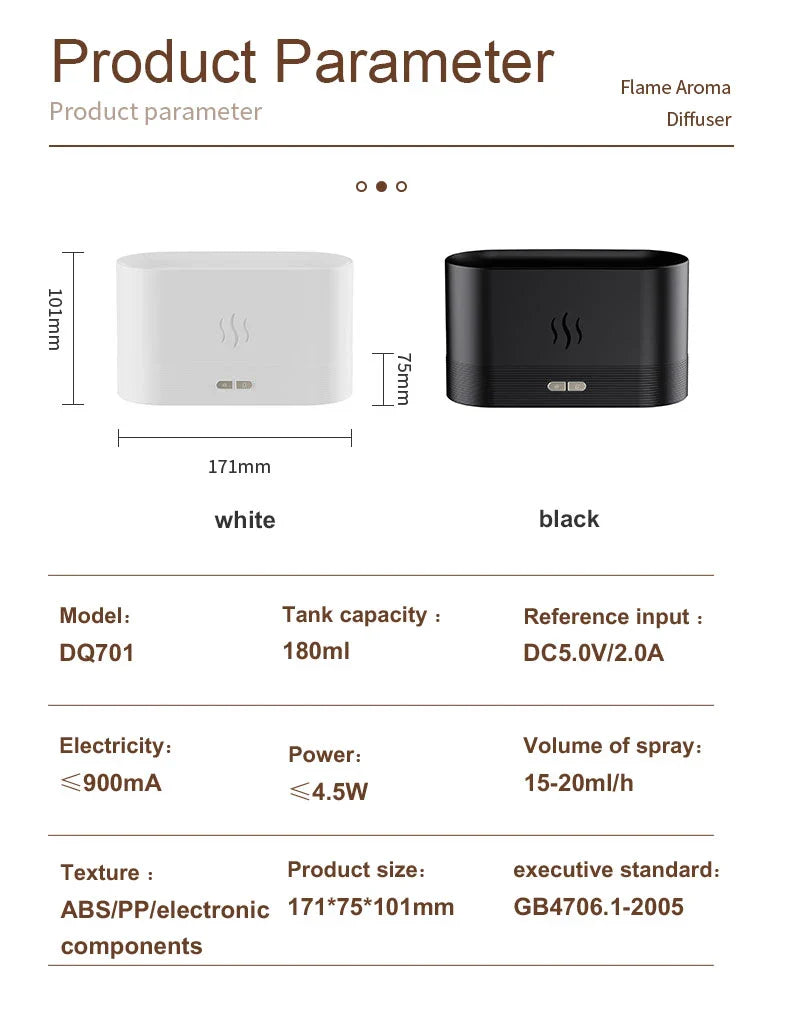 Flame Humidifier Aroma Diffuser with Ultrasonic Technology for Essential Oil Diffusion and Ambient Lighting