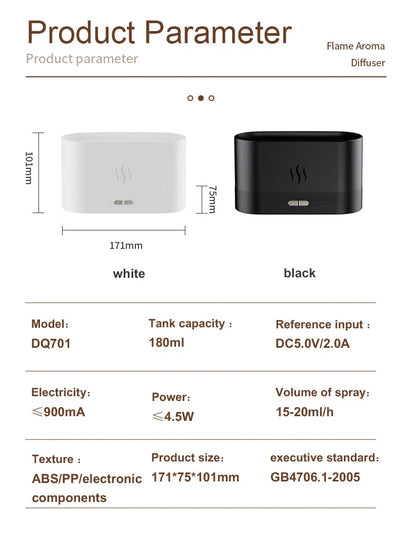 Flame Humidifier Aroma Diffuser with Ultrasonic Technology for Essential Oil Diffusion and Ambient Lighting