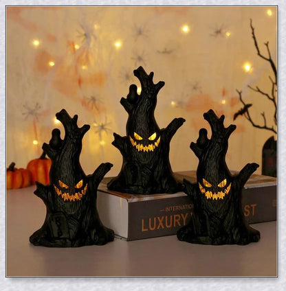 Spooktree Halloween Ghost Tree LED Lights set of 3, creating an eerie glow for spooky outdoor or indoor decorations