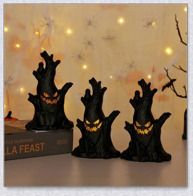 Spooktree Halloween Ghost Tree LED Lights set of 3, creating an eerie glow for spooky outdoor or indoor decorations