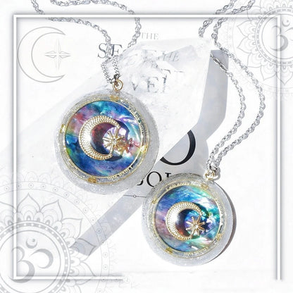 Handmade crystal pendant necklace with a captivating halo effect, a versatile British-made accessory