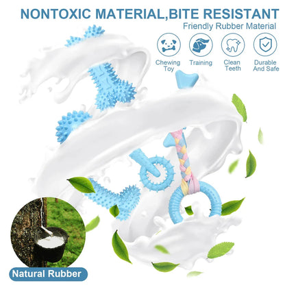 A set of interactive dog chew toys designed to clean teeth and promote dental health for small and medium breed dogs
