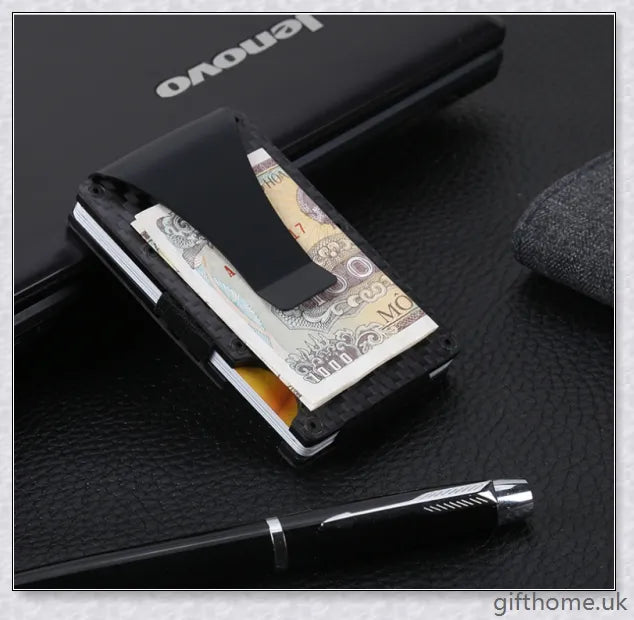 Premium carbon fibre RFID and anti-magnetic card holder wallet with sleek and compact design