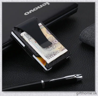 Premium carbon fibre RFID and anti-magnetic card holder wallet with sleek and compact design