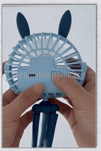 A rechargeable fan with a flexible tripod, designed to keep babies cool and comfortable while strolling or resting