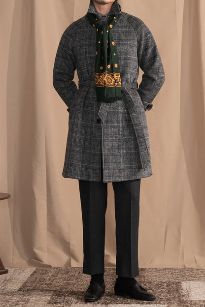 Men's wool-blend mid-length coat in a classic black grey colour, featuring a tailored silhouette and premium details for sophisticated winter style.