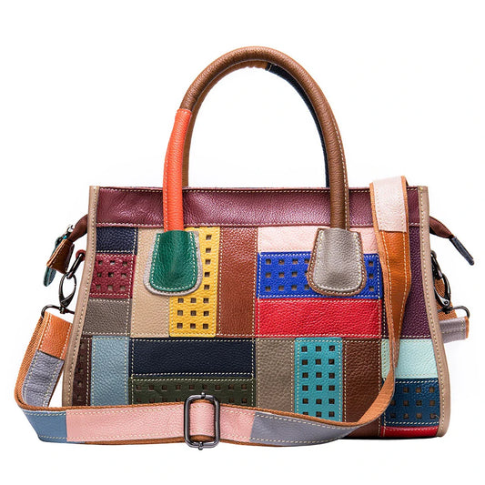 Cowhide Colour Patchwork Handbag - Premium British Crafted Accessory with Durable Construction and Spacious Interior