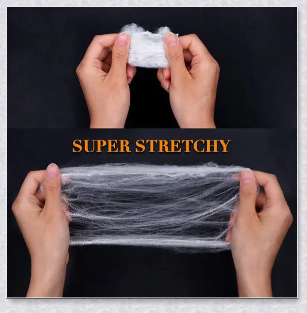 Webovers Halloween Super Stretch Spider Web - Realistic and Reusable Decoration for Haunted House and Yard