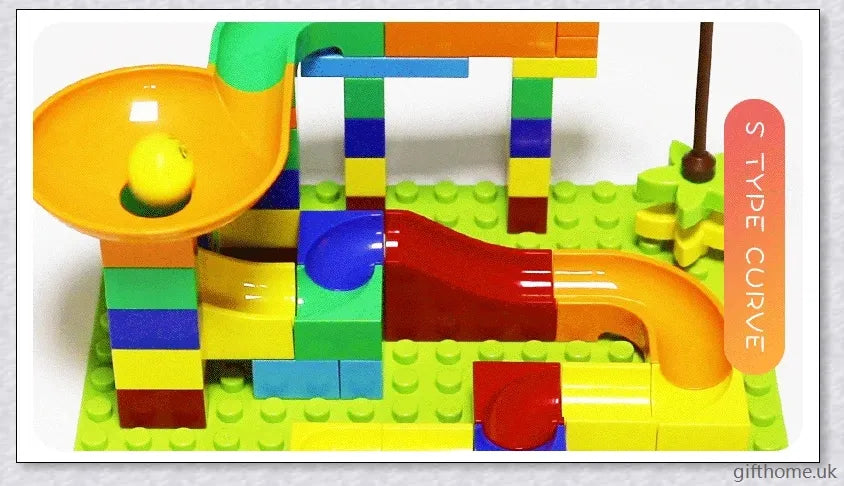 Colourful marble run building blocks in various sizes, perfect for developing problem-solving and creativity in children