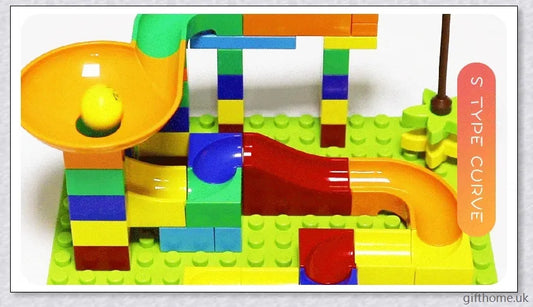 Colourful marble run building blocks in various sizes, perfect for developing problem-solving and creativity in children