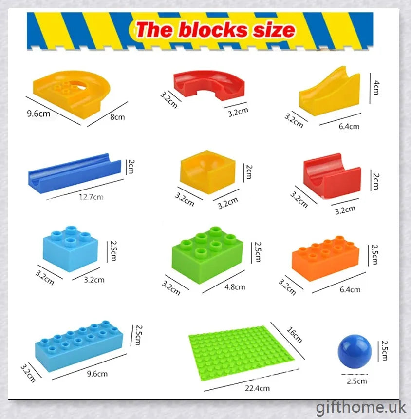 Colourful marble run building blocks in various sizes, perfect for developing problem-solving and creativity in children