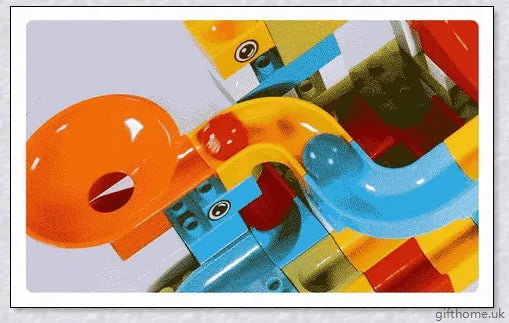 Colourful marble run building blocks in various sizes, perfect for developing problem-solving and creativity in children
