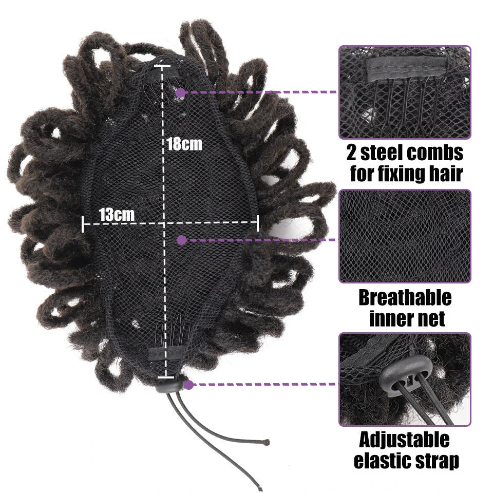 African Wig Bun Hair Bag with Drawstring for Dreadlocks and Afro Hairstyles