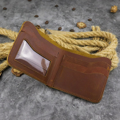 A close-up view of a premium leather wallet in a light brown colour, featuring a single money clip and multiple card slots for organised storage of essentials.