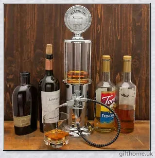 A red vintage-inspired gas pump drink dispenser with a tight-fitting stopper and a stable round base.