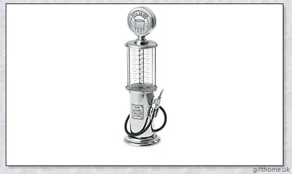 A red vintage-inspired gas pump drink dispenser with a tight-fitting stopper and a stable round base.