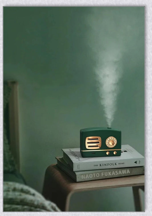 Vintage-inspired radio-style humidifier with modern audio technology, delivering rich sound and improved air quality for your home