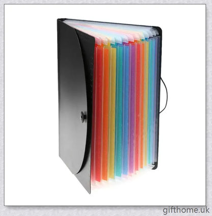 Premium 12-pocket expanding files folder in black, grey, and navy blue colours for organised document storage and workspace management