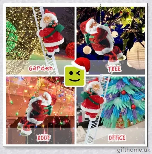 Adorable Climbing Santa Klaus decoration singing and climbing up and down stairs, perfect for Christmas tree, garden, or home décor