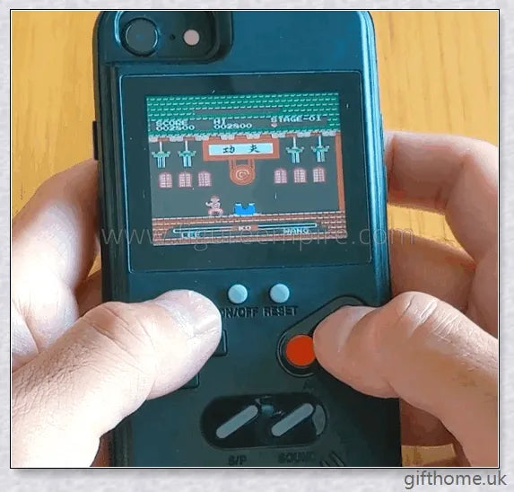 Gameboy-inspired iPhone case with retro gaming controls and screen