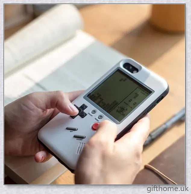 Gameboy-inspired iPhone case with retro gaming controls and screen