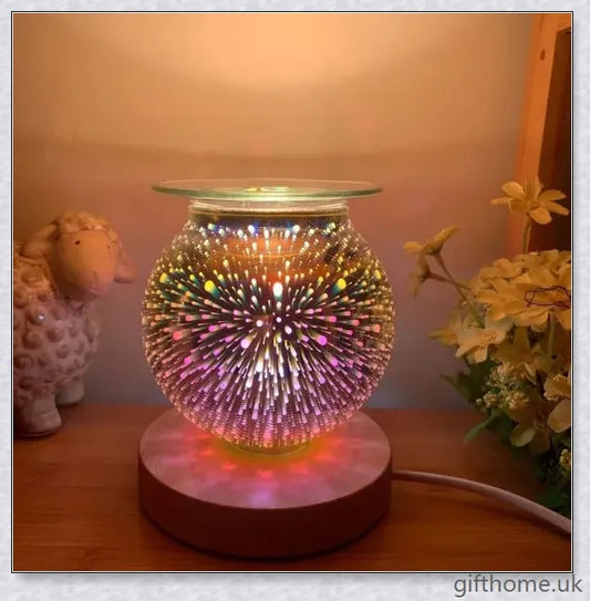 Aromatherapy Glass Night Light with 3D Glass Candle Effect and Bamboo Base
