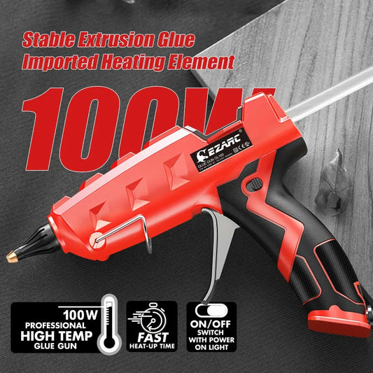 A heavy-duty 100W hot melt glue gun kit with 20 glue sticks, designed for DIY and crafting projects in the United Kingdom.