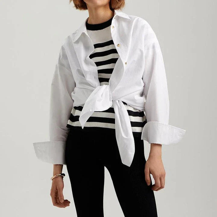 Elegant black and white striped knit t-shirt with a slim, flattering fit, perfect for summer in the UK