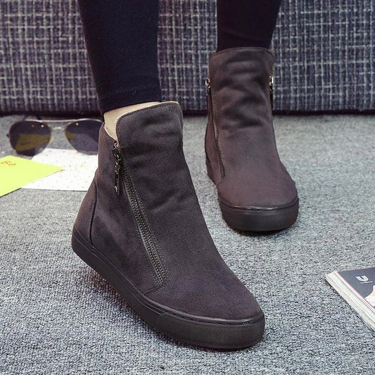 Plus velvet warm short tube cotton boots in various colours with a side zip closure and a durable rubber outsole