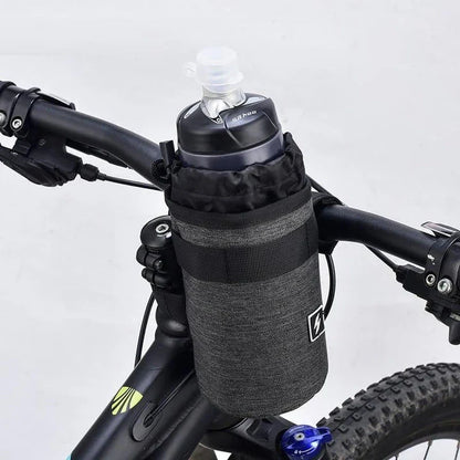 Grey Handlebar Water Bottle Bag with adjustable straps for secure cycling hydration