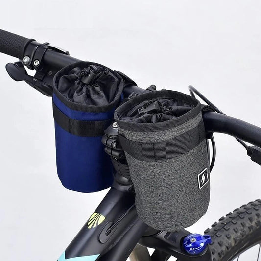 Grey Handlebar Water Bottle Bag with adjustable straps for secure cycling hydration