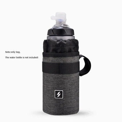 Grey Handlebar Water Bottle Bag with adjustable straps for secure cycling hydration