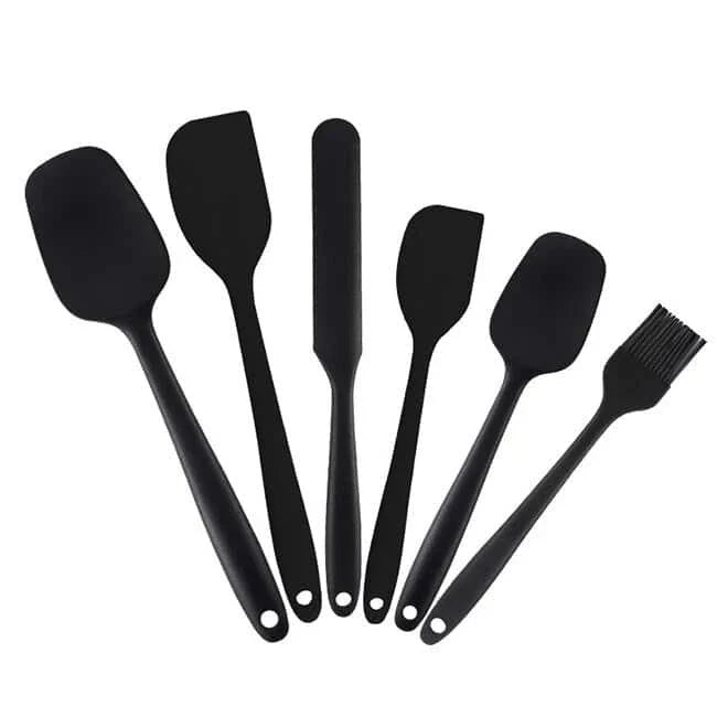 A set of 6 premium quality pink silicone baking tools, including spatulas, whisks, and other essential baking accessories