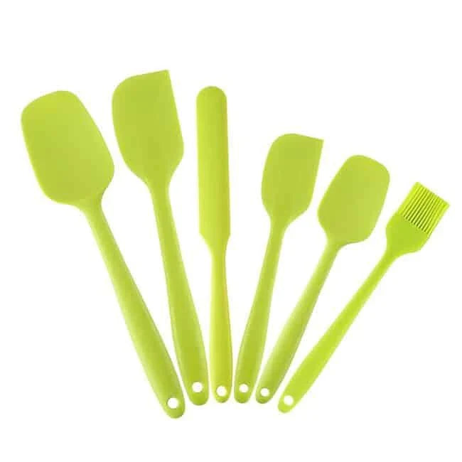 A set of 6 premium quality pink silicone baking tools, including spatulas, whisks, and other essential baking accessories