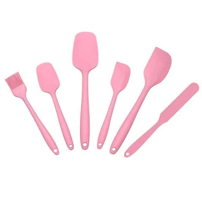 A set of 6 premium quality pink silicone baking tools, including spatulas, whisks, and other essential baking accessories