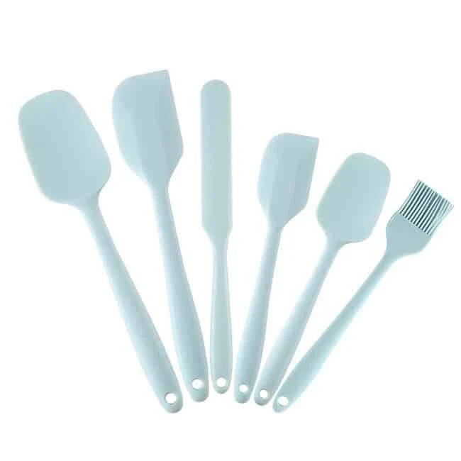 A set of 6 premium quality pink silicone baking tools, including spatulas, whisks, and other essential baking accessories