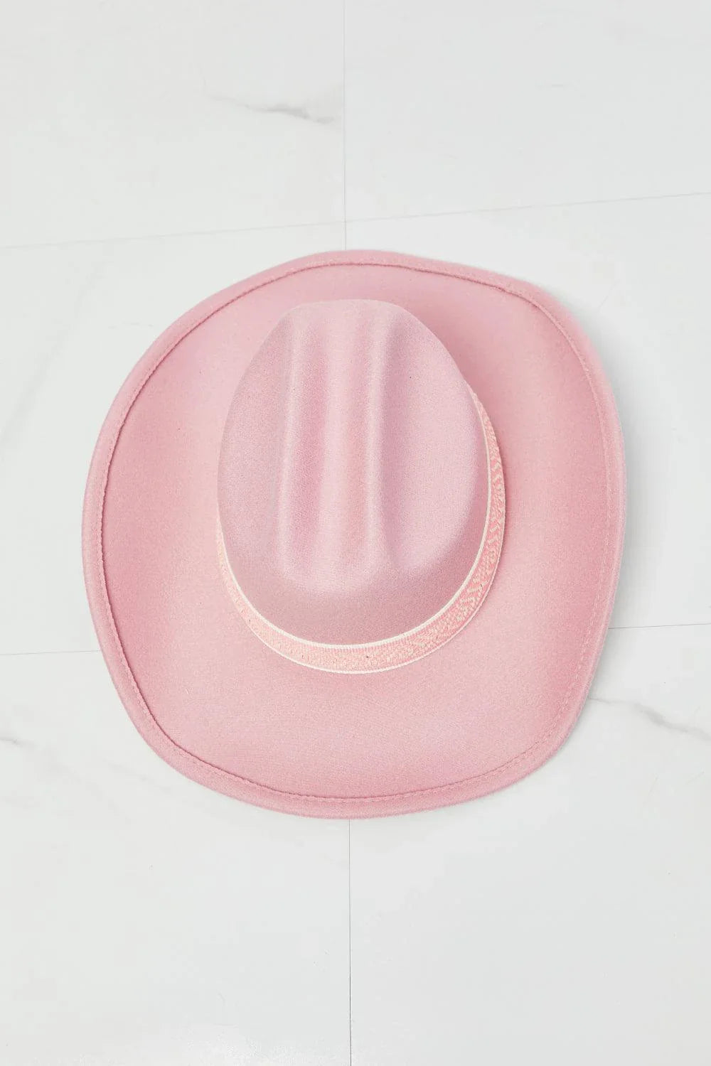 Adorable Felt Cowboy Hat in Blush Pink with Tribal Print Detailing and Adjustable Fit