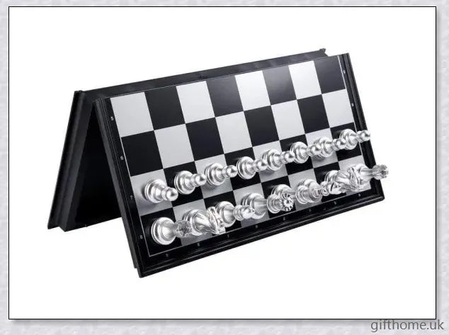 Classic chess set with premium gold and silver chessboard, featuring durable HIPS plastic pieces and convenient storage compartments